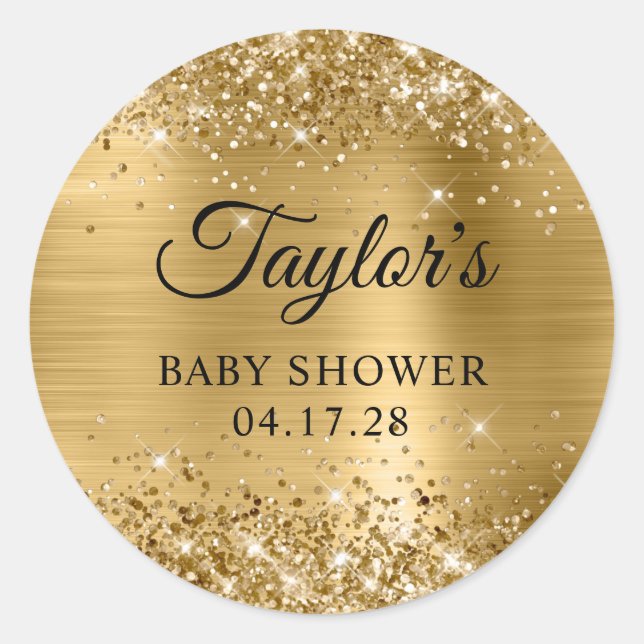 Sticker Rond Baby Shower Pailleté Doré (Devant)