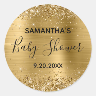 Sticker Rond Baby Shower Pailleté Doré