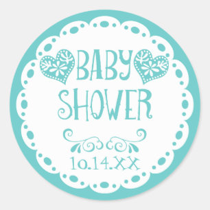 Sticker Rond Baby shower Papel Picado Aqua Blue Fiesta Envelopp