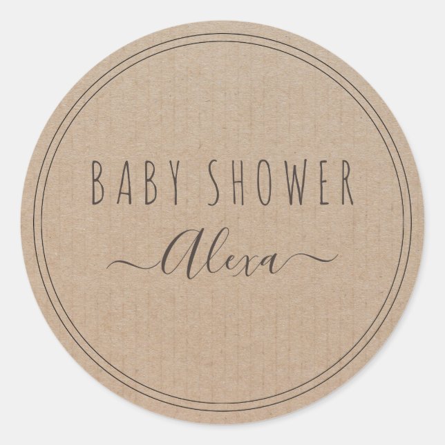 Sticker Rond Baby shower papier vintage Rustique Kraft (Devant)