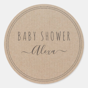 Sticker Rond Baby shower papier vintage Rustique Kraft