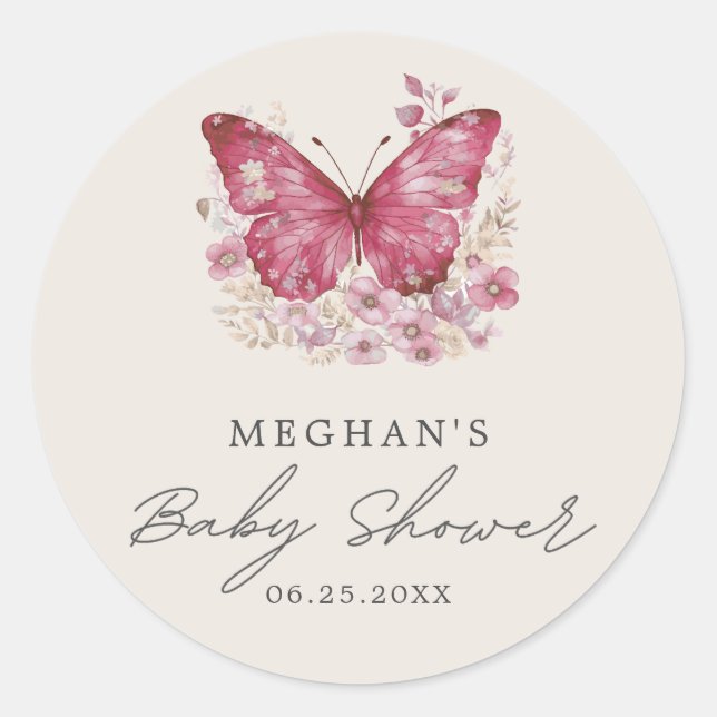 Sticker Rond Baby shower papillon (Devant)