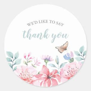 Sticker rond Baby shower papillon classique