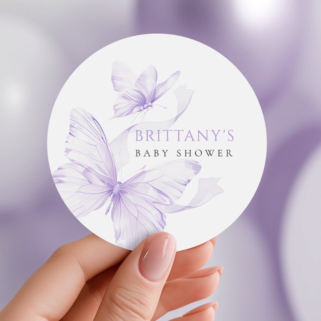Sticker Rond Baby shower papillon délicé violet (Créateur téléchargé)
