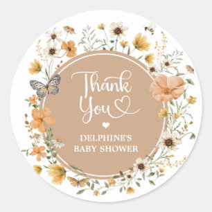 Sticker Rond Baby Shower Papillon Fleur Sauvage de l'Automne Te