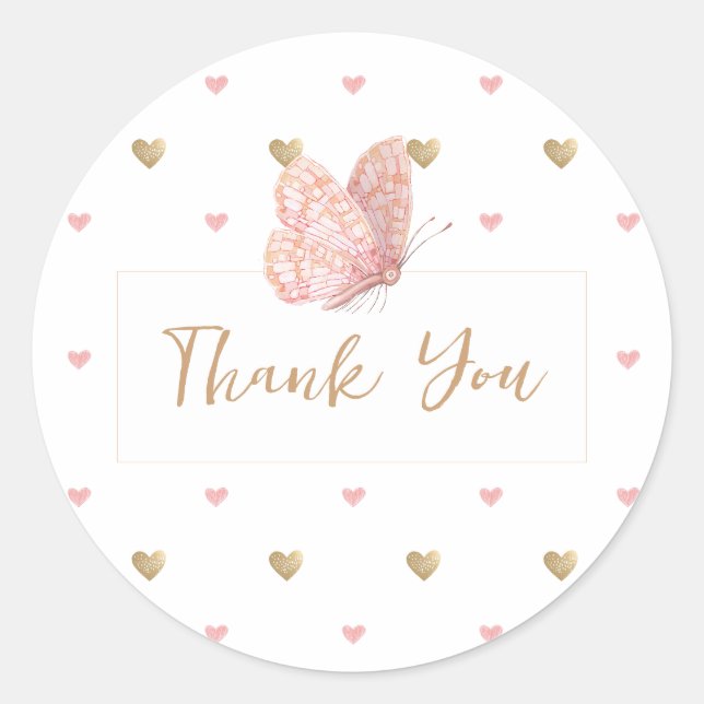 Sticker Rond Baby shower papillon Merci (Devant)