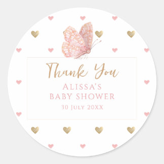 Sticker Rond Baby shower papillon Merci