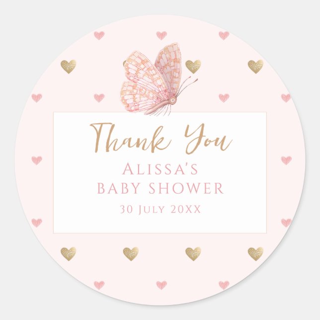 Sticker Rond Baby shower papillon Merci (Devant)