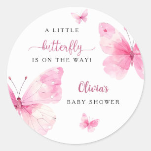 Sticker Rond Baby Shower Papillon Mignon