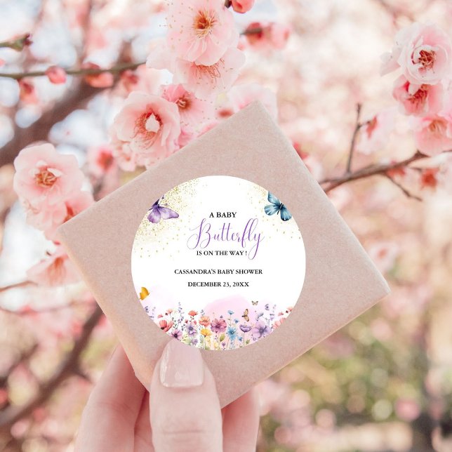 Sticker Rond Baby shower papillon pourpre Baby (Créateur téléchargé)
