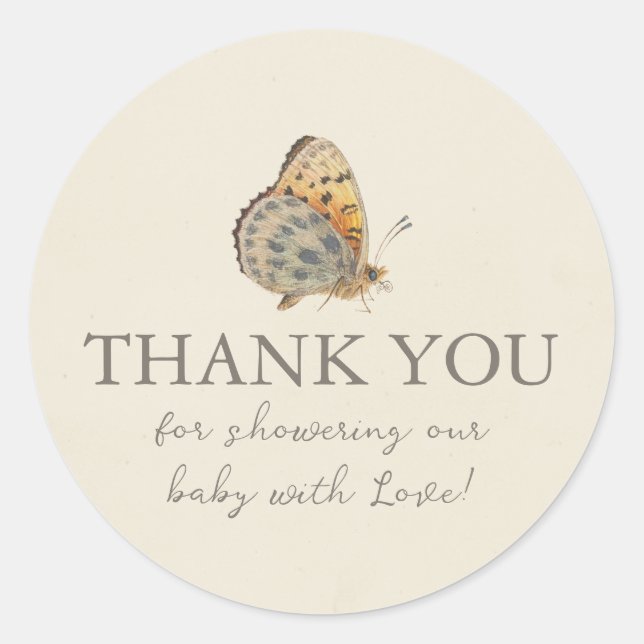 Sticker Rond Baby Shower Papillon Vintage  (Devant)