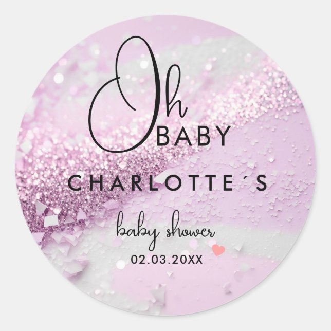 Sticker Rond Baby shower parties scintillant (Devant)