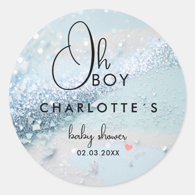 Sticker Rond Baby shower parties scintillant (Devant)