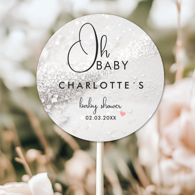 Sticker Rond Baby shower parties scintillant (Glitter Baby Shower Classic Round Custom Sticker with your Name and Date.)