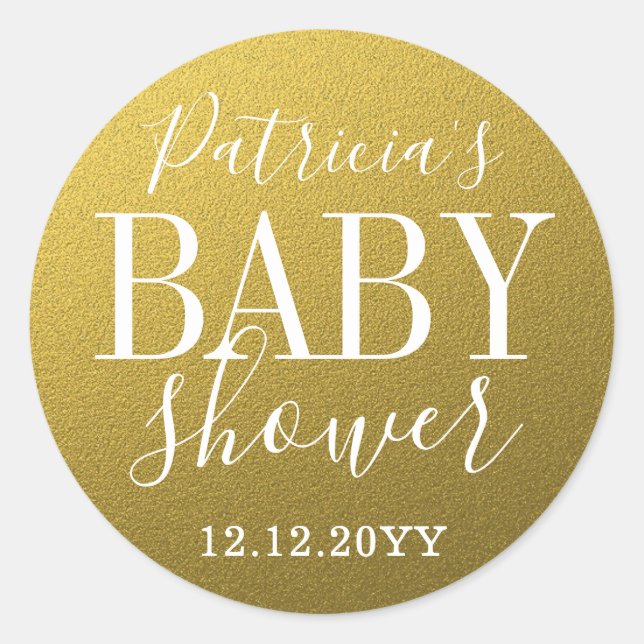 Sticker Rond Baby shower Parties scintillant or (Devant)