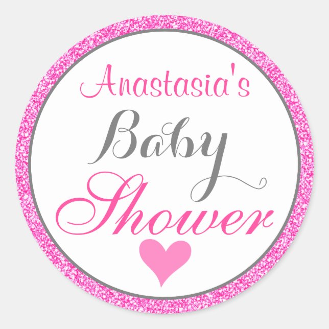 Sticker Rond Baby shower Parties scintillant rose chaud Girly & (Devant)