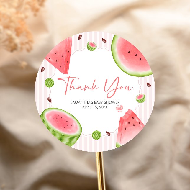 Sticker Rond Baby Shower Pastèque (Sweet Little Girl Watermelon Baby Shower Sticker)