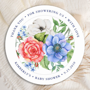 Sticker Rond Baby shower Patriotique Floral Rouge Bleu