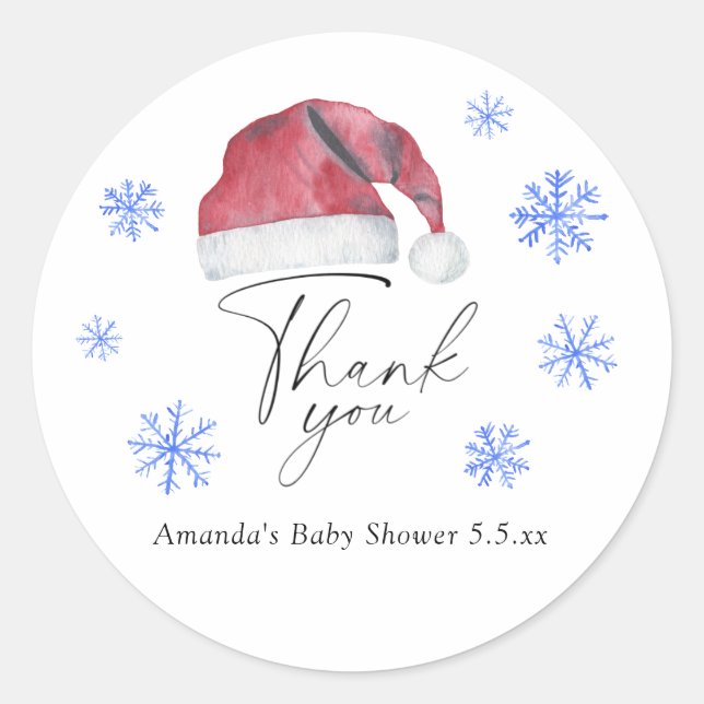 STICKER ROND BABY SHOWER PÈRE NOËL - CARTE DE REMERCIEMENTS (Devant)