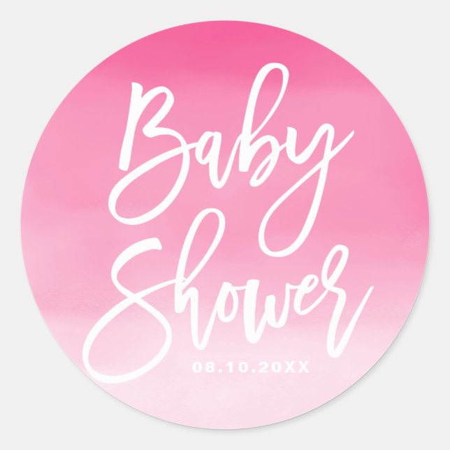Sticker Rond Baby Shower personnalisé avec lettrage main et omb (Devant)