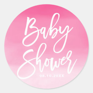 Sticker Rond Baby Shower Personnalisé avec Ombre Rose et Lettre