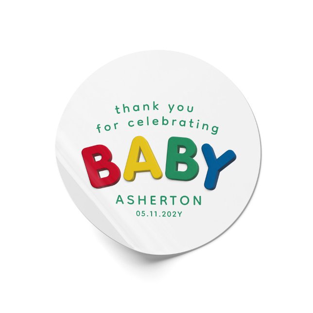 Sticker Rond Baby shower personnalisé bébé coloré mignon (Créateur téléchargé)