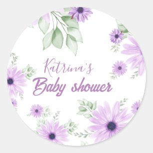 Sticker Rond Baby shower personnalisé de fleurs d'aquarelle vio
