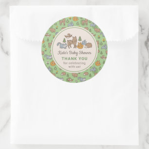 Sticker Rond Baby shower personnalisé des animaux de bois