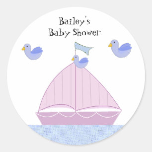 Sticker Rond Baby shower personnalisé Pink Sailboat