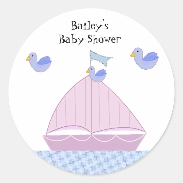 Sticker Rond Baby shower personnalisé Pink Sailboat (Devant)