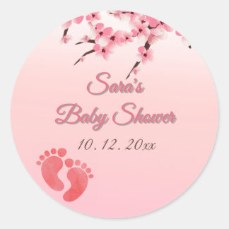 Sticker Rond Baby Shower Personnalisé sur le thème des Fleurs d