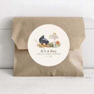 Sticker Rond Baby shower petit puant Bois Skunk Boy