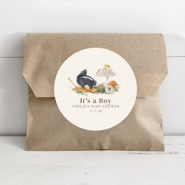 Sticker Rond Baby shower petit puant Bois Skunk Boy (Créateur téléchargé)