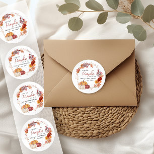 Sticker Rond Baby Shower Petite Citrouille d'Automne