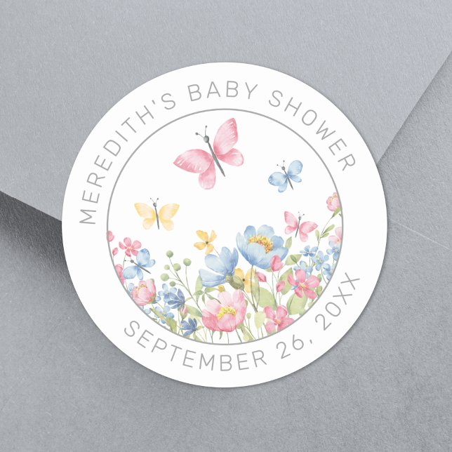 Sticker Rond Baby Shower Petite Fleur Sauvage (A Little Wildflower Baby Shower Classic Round Sticker)