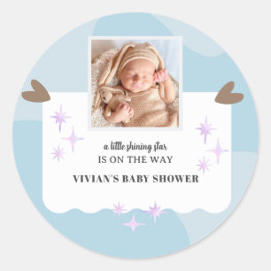 Sticker Rond Baby shower photo Light Blue Little Shining Star