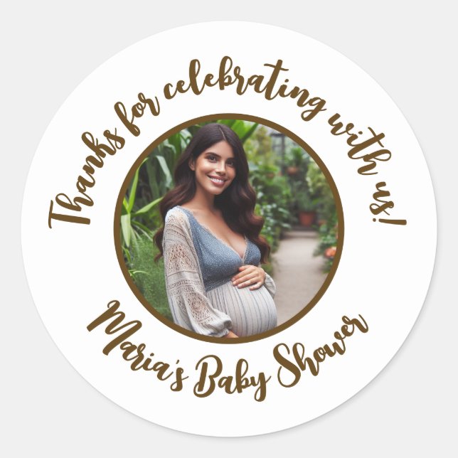 Sticker Rond Baby shower photo personnalisé Merci de script mod (Devant)
