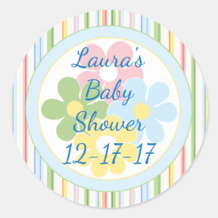 Sticker Rond Baby shower "Picnic Stripes/Floral 1 1/2" ou 3"