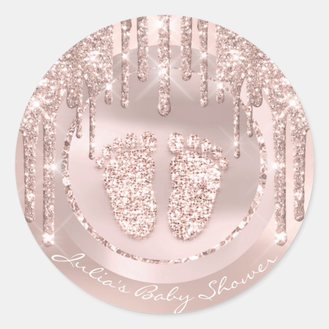 Sticker Rond Baby shower Pieds rose Nom Drivers Rose Parties sc (Devant)