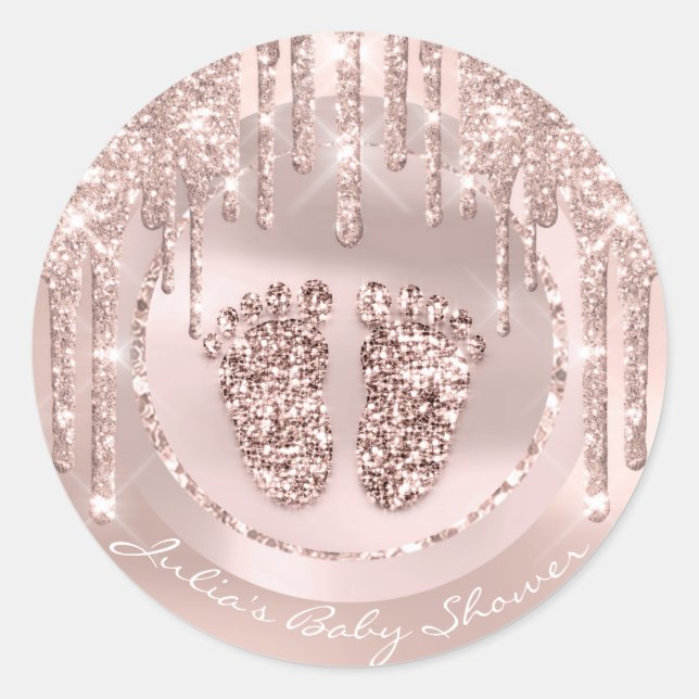 Sticker Rond Baby shower Pieds rose Nom Drivers Rose Parties sc (Devant)