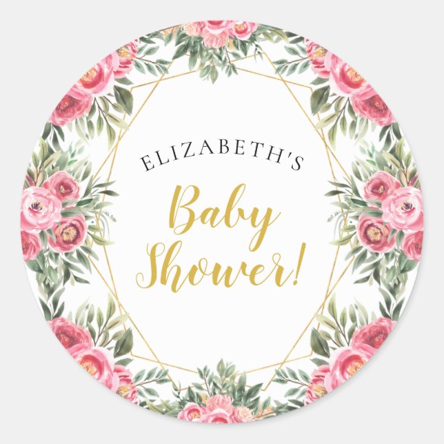 Sticker Rond Baby shower Pies d'or rose (Devant)