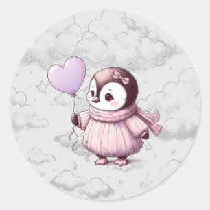 Sticker Rond Baby Shower Pingouin