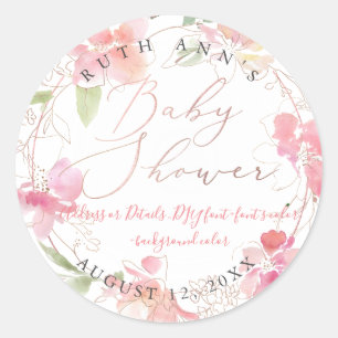Sticker Rond Baby shower PixDezines, Aquarelle florale, Blush