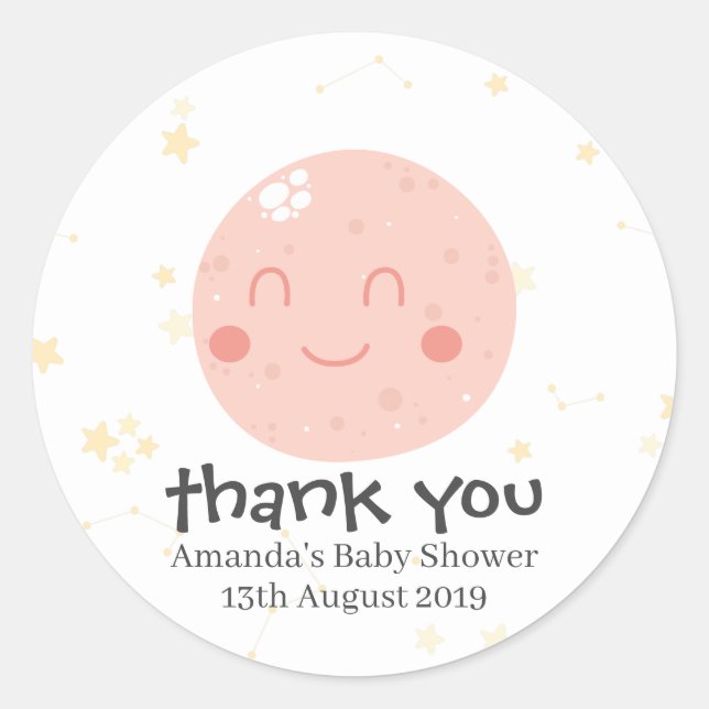 Sticker Rond Baby shower Planète Kawaii rose mignon (Devant)