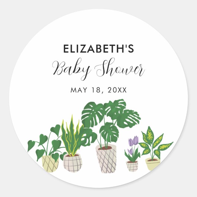 Sticker Rond Baby shower Plante Pots Fleurie Verdure Botanique (Devant)