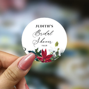 Sticker Rond  Baby Shower Poinsettia de mariage d'hiver 