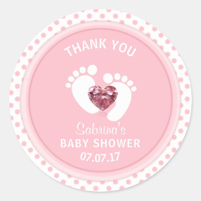 Sticker Rond Baby shower Pointe Rose Cute/Fille Sprinkle (Devant)