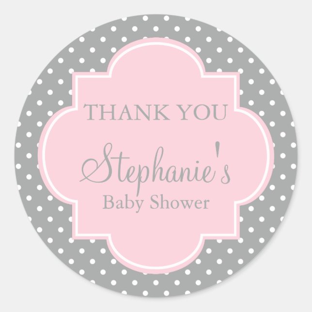 Sticker Rond Baby shower Pointe rose gris, blanc et pastel (Devant)