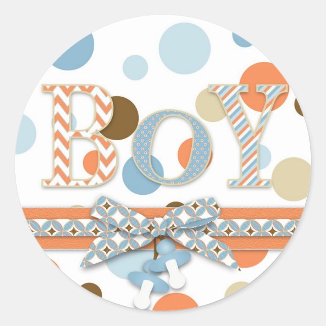 Sticker Rond Baby shower Pois bleu et orange (Devant)