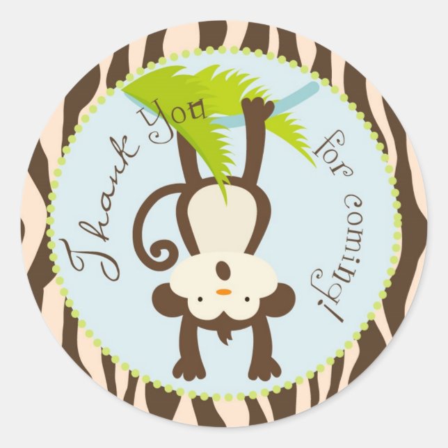 Sticker Rond Baby shower Poster de animal Safari Monkey (Devant)